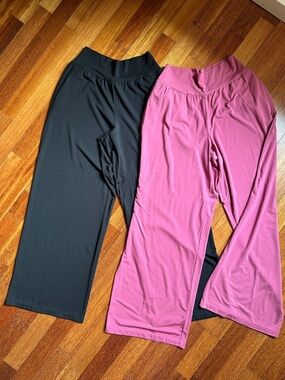 Sweaty Betty Rose-Pink & Black Set of Active Wide Leg Pants w/ Pockets